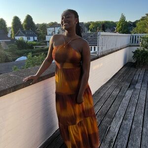 Elegant Orange and Brown Maxi Dress